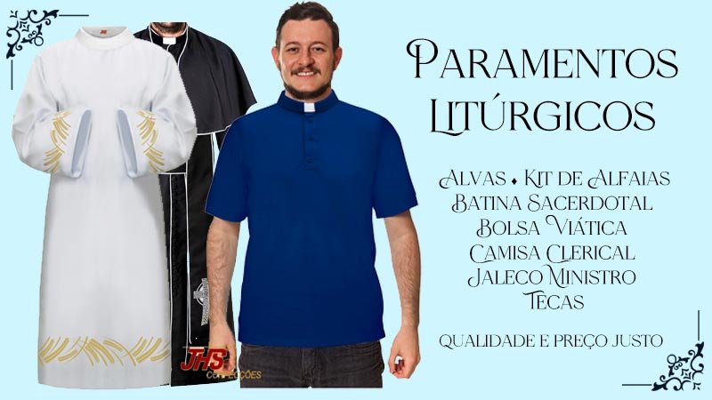 Paramentos Litúrgicos Conjunto de Alfaias Alvas Batina Camisa Clerical